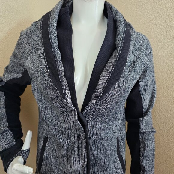 LULULEMON To Class Double Collar Heather Gray Button Up Sweater Jacket~10 - Picture 6 of 14